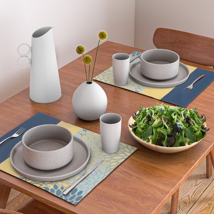Modern, Color Block, Floral Prints, Blue and Yellow Placemat Gallery Image 2