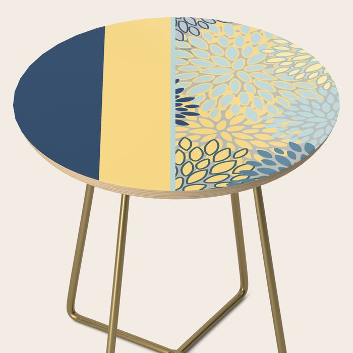 Modern, Color Block, Floral Prints, Blue and Yellow Side Table Gallery Image 2