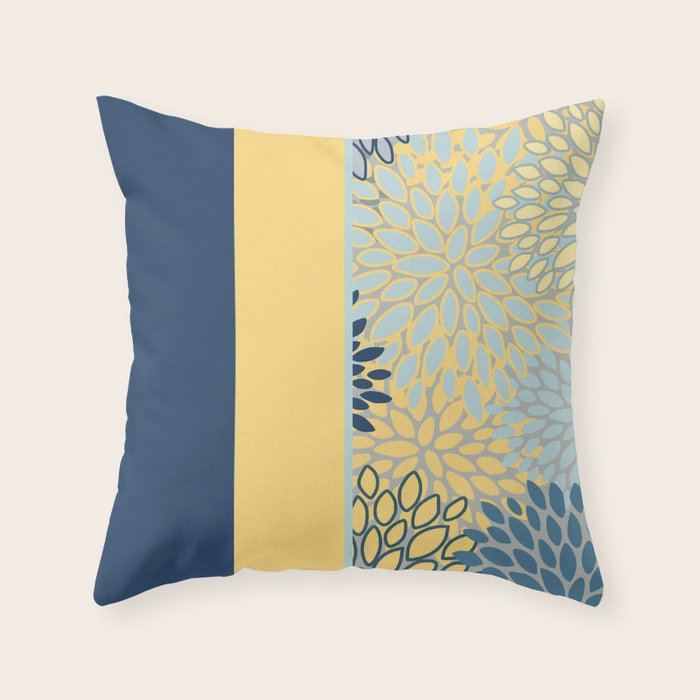 Modern, Color Block, Floral Prints, Blue and Yellow Throw Pillow Gallery Image 1