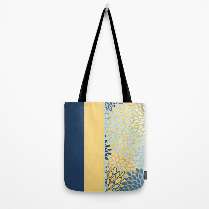 Modern, Color Block, Floral Prints, Blue and Yellow Tote Bag Gallery Image 2