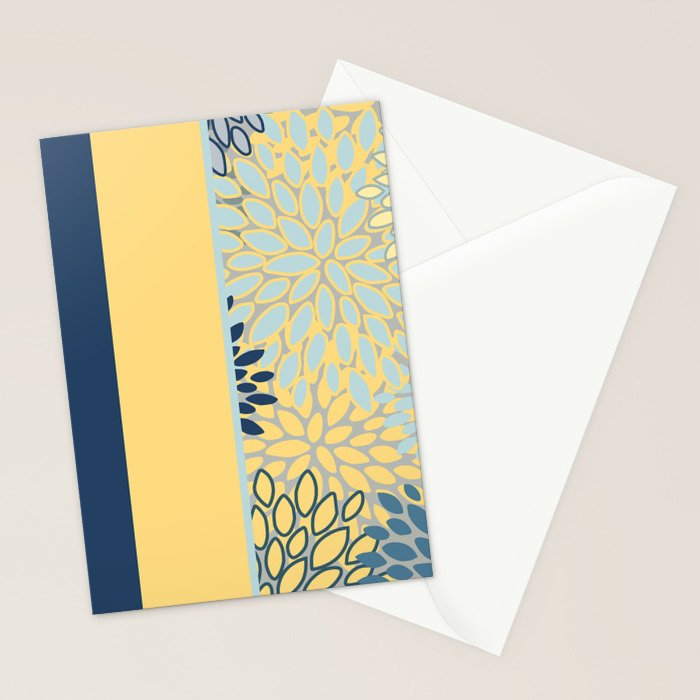 Modern, Color Block, Floral Prints, Blue and Yellow Stationery Card Gallery Image 2