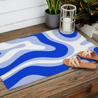 Modern Liquid Swirl Abstract Pattern Square Royal Blue, Light Blue, White Outdoor Rug Gallery Image 2