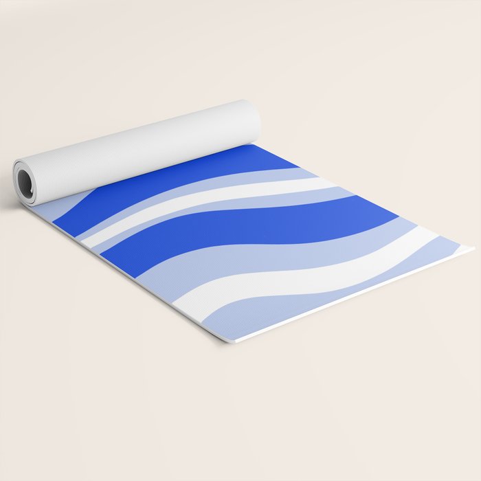 Modern Liquid Swirl Abstract Pattern Square Royal Blue, Light Blue, White Yoga Mat Gallery Image 2