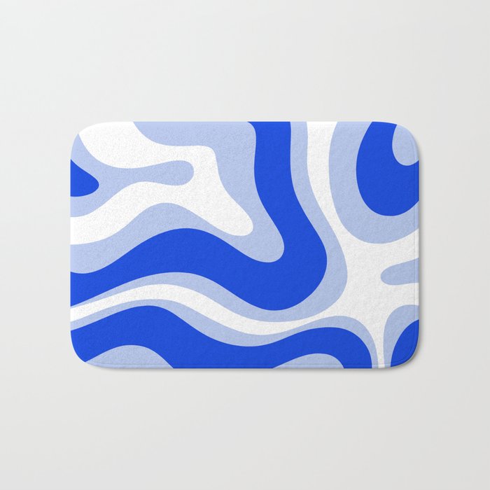 Modern Liquid Swirl Abstract Pattern Square Royal Blue, Light Blue, White Bath Mat Gallery Image 1