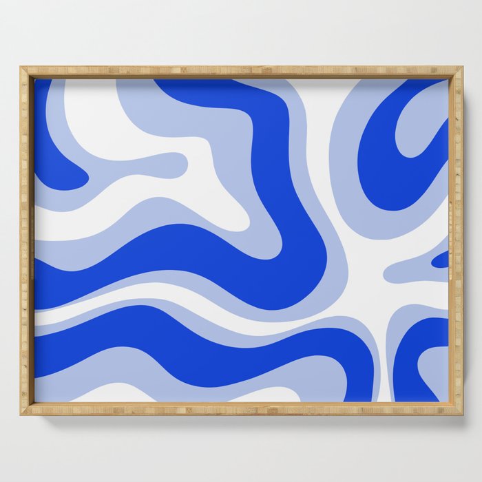 Modern Liquid Swirl Abstract Pattern Square Royal Blue, Light Blue, White Serving Tray Gallery Image 1