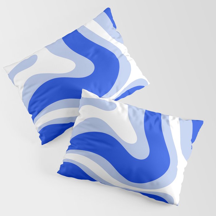 Modern Liquid Swirl Abstract Pattern Square Royal Blue, Light Blue, White Pillow Sham Gallery Image 3