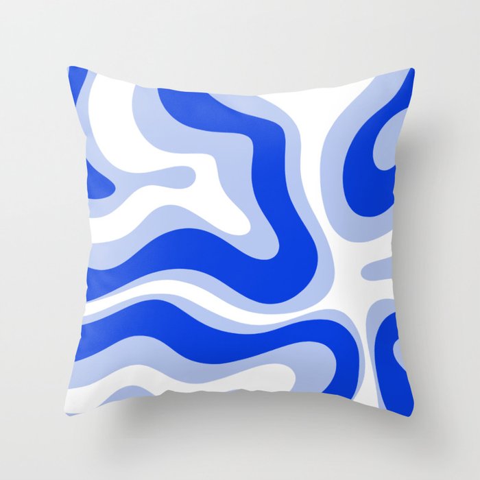 Modern Liquid Swirl Abstract Pattern Square Royal Blue, Light Blue, White Throw Pillow Gallery Image 6