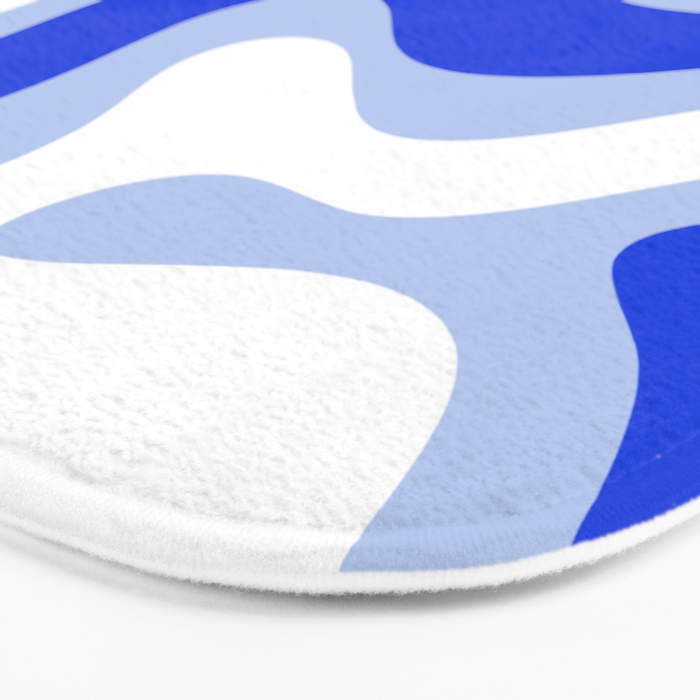 Modern Liquid Swirl Abstract Pattern Square Royal Blue, Light Blue, White Bath Mat Gallery Image 3