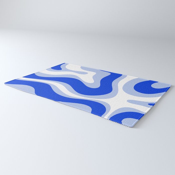 Modern Liquid Swirl Abstract Pattern Square Royal Blue, Light Blue, White Rug Gallery Image 3