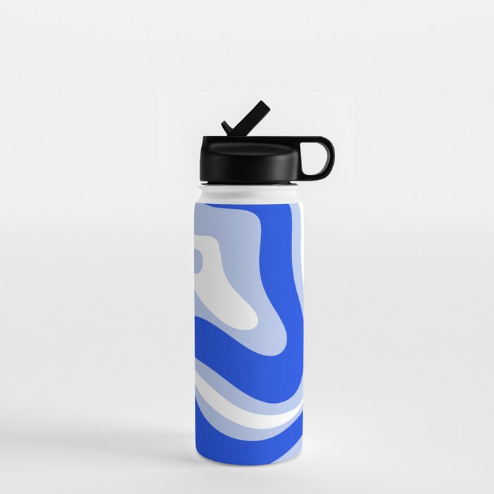 Modern Liquid Swirl Abstract Pattern Square Royal Blue, Light Blue, White Water Bottle Gallery Image 1