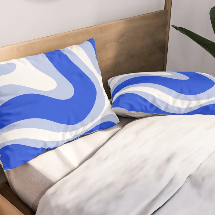 Modern Liquid Swirl Abstract Pattern Square Royal Blue, Light Blue, White Pillow Sham Gallery Image 2
