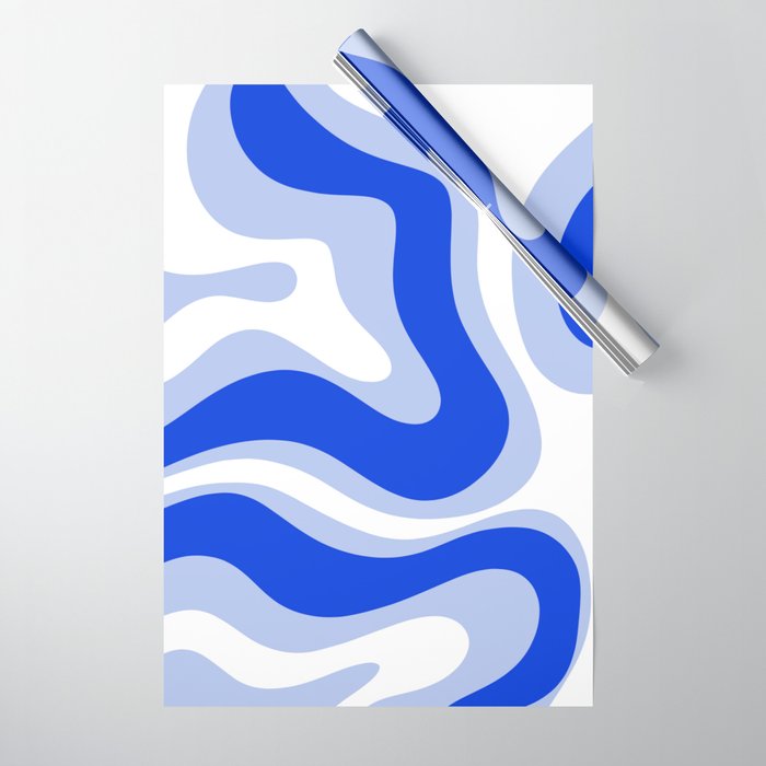 Modern Liquid Swirl Abstract Pattern Square Royal Blue, Light Blue, White Wrapping Paper Gallery Image 1