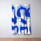 Modern Liquid Swirl Abstract Pattern Square Royal Blue, Light Blue, White Window Curtain Gallery Image 3