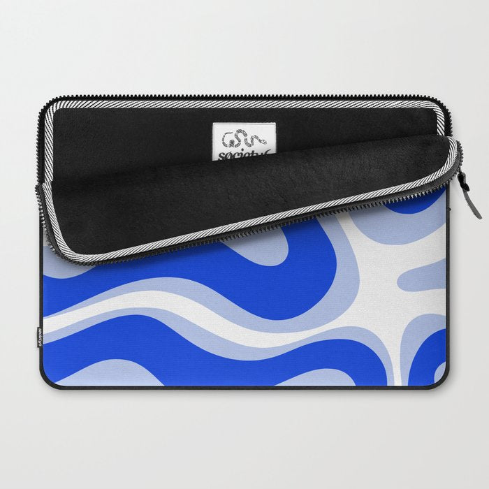 Modern Liquid Swirl Abstract Pattern Square Royal Blue, Light Blue, White Laptop Sleeve Gallery Image 2