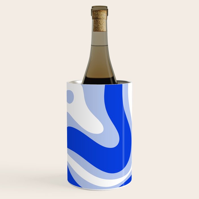 Modern Liquid Swirl Abstract Pattern Square Royal Blue, Light Blue, White Wine Chiller Gallery Image 1
