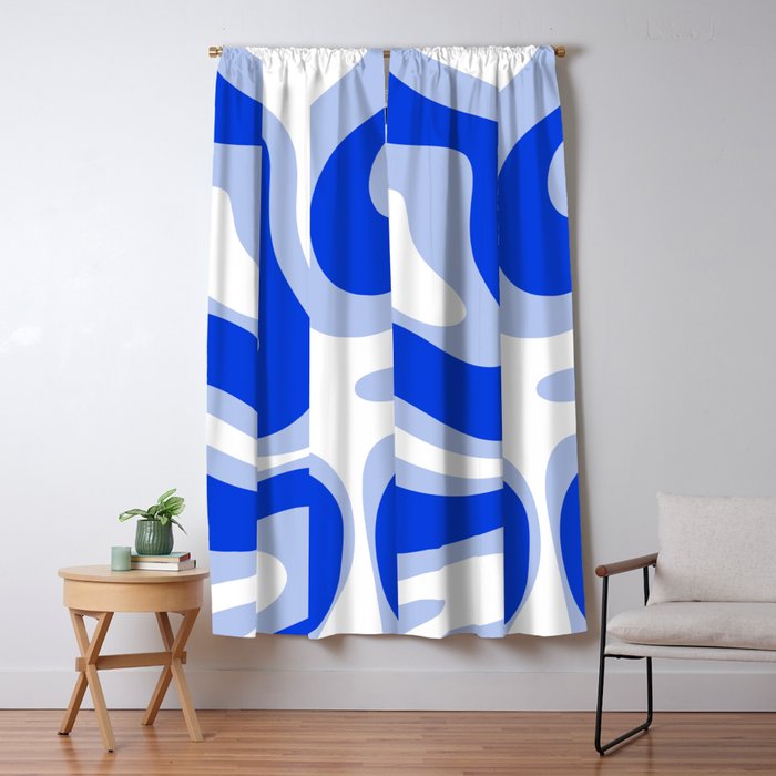 Modern Liquid Swirl Abstract Pattern Square Royal Blue, Light Blue, White Window Curtain Gallery Image 1
