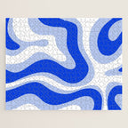 Modern Liquid Swirl Abstract Pattern Square Royal Blue, Light Blue, White Jigsaw Puzzle Gallery Image 1