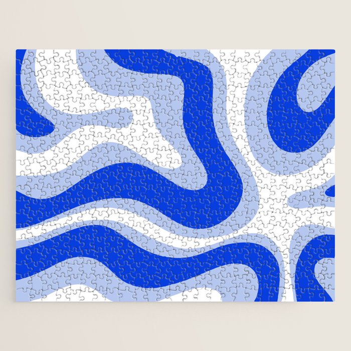 Modern Liquid Swirl Abstract Pattern Square Royal Blue, Light Blue, White Jigsaw Puzzle Gallery Image 1