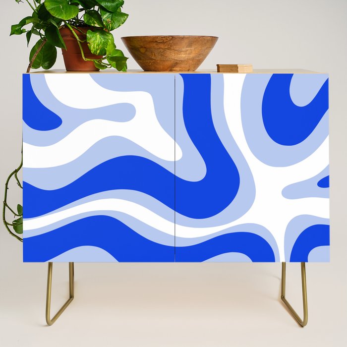 Modern Liquid Swirl Abstract Pattern Square Royal Blue, Light Blue, White Credenza Gallery Image 1