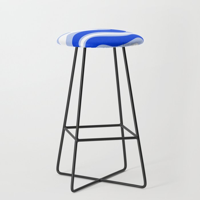 Modern Liquid Swirl Abstract Pattern Square Royal Blue, Light Blue, White Stool Gallery Image 1