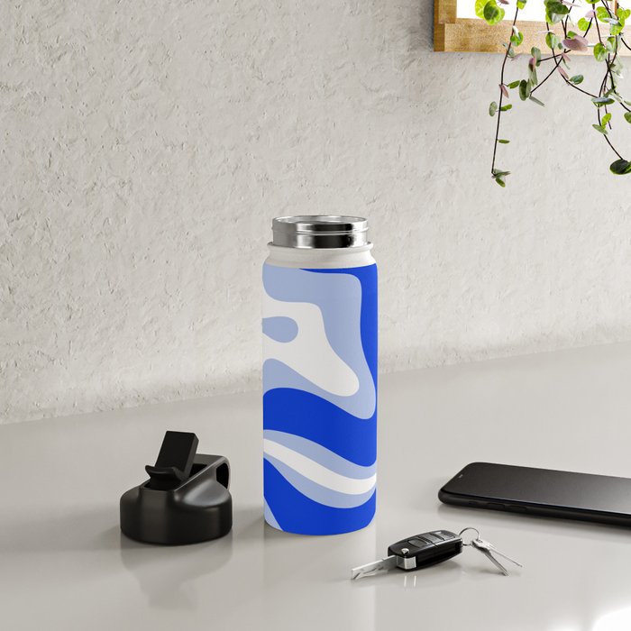 Modern Liquid Swirl Abstract Pattern Square Royal Blue, Light Blue, White Water Bottle Gallery Image 4