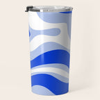 Modern Liquid Swirl Abstract Pattern Square Royal Blue, Light Blue, White Travel Mug Gallery Image 3