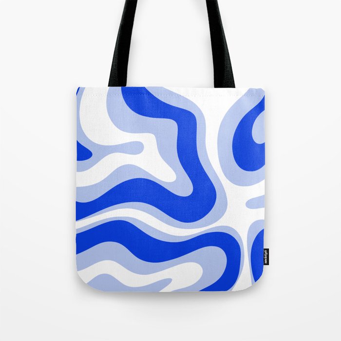 Modern Liquid Swirl Abstract Pattern Square Royal Blue, Light Blue, White Tote Bag Gallery Image 1