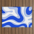 Modern Liquid Swirl Abstract Pattern Square Royal Blue, Light Blue, White Outdoor Rug Gallery Image 1