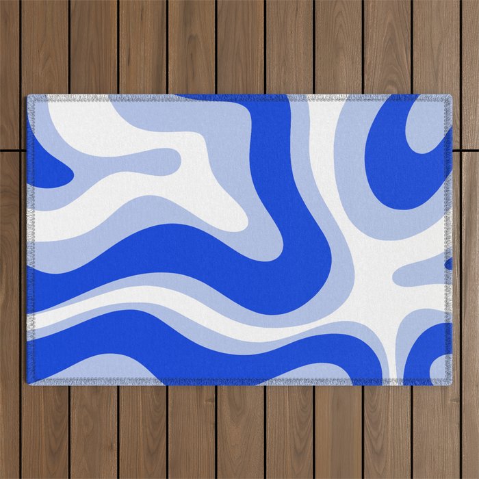 Modern Liquid Swirl Abstract Pattern Square Royal Blue, Light Blue, White Outdoor Rug Gallery Image 1