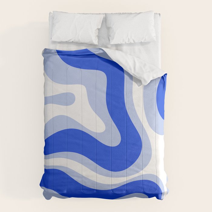 Modern Liquid Swirl Abstract Pattern Square Royal Blue, Light Blue, White Comforter Gallery Image 6