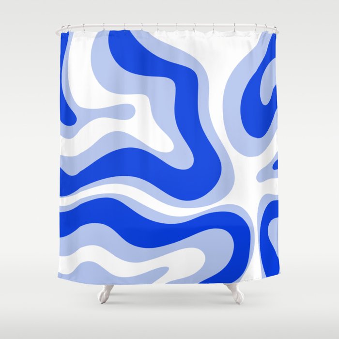 Modern Liquid Swirl Abstract Pattern Square Royal Blue, Light Blue, White Shower Curtain Gallery Image 1