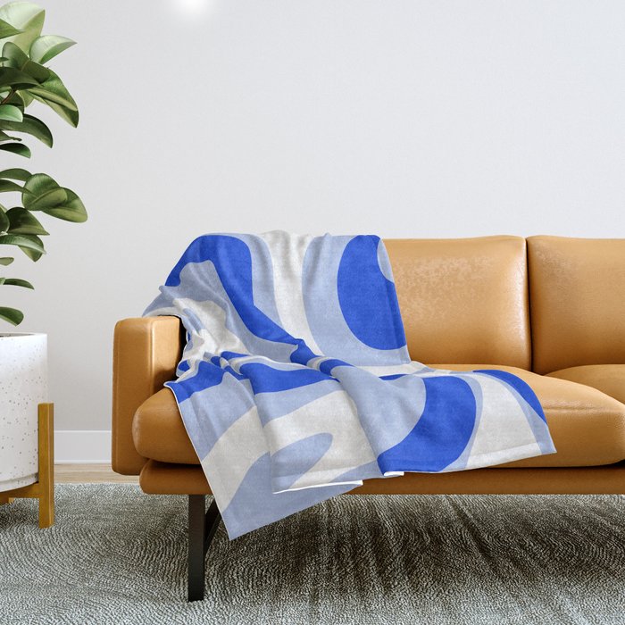 Modern Liquid Swirl Abstract Pattern Square Royal Blue, Light Blue, White Throw Blanket Gallery Image 1