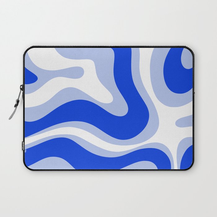 Modern Liquid Swirl Abstract Pattern Square Royal Blue, Light Blue, White Laptop Sleeve Gallery Image 1