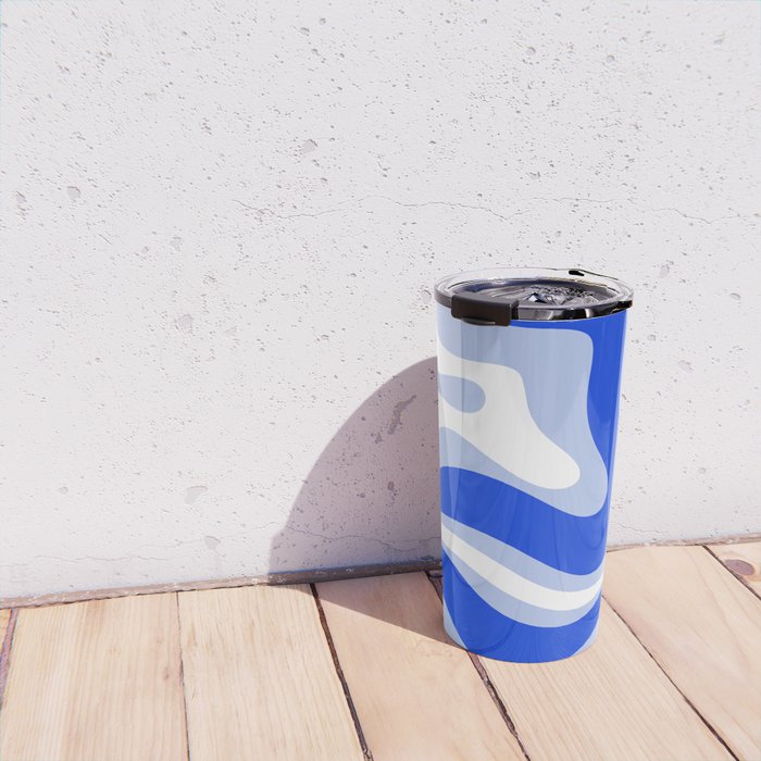 Modern Liquid Swirl Abstract Pattern Square Royal Blue, Light Blue, White Travel Mug Gallery Image 4