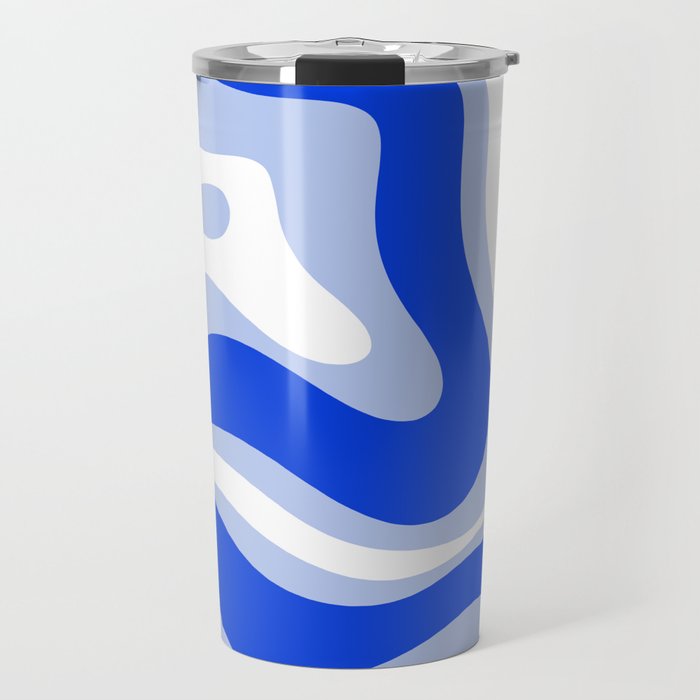 Modern Liquid Swirl Abstract Pattern Square Royal Blue, Light Blue, White Travel Mug Gallery Image 1