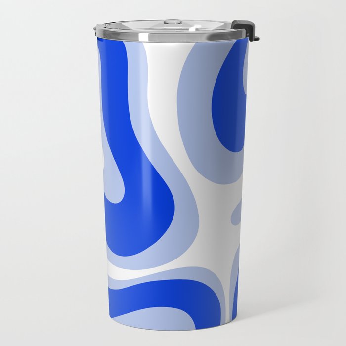 Modern Liquid Swirl Abstract Pattern Square Royal Blue, Light Blue, White Travel Mug Gallery Image 2