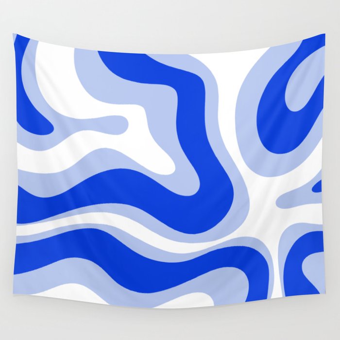 Modern Liquid Swirl Abstract Pattern Square Royal Blue, Light Blue, White Wall Tapestry Gallery Image 4