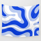 Modern Liquid Swirl Abstract Pattern Square Royal Blue, Light Blue, White Wall Tapestry Gallery Image 4
