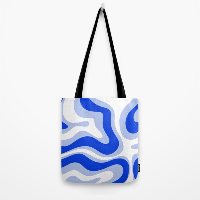 Modern Liquid Swirl Abstract Pattern Square Royal Blue, Light Blue, White Tote Bag Gallery Image 2