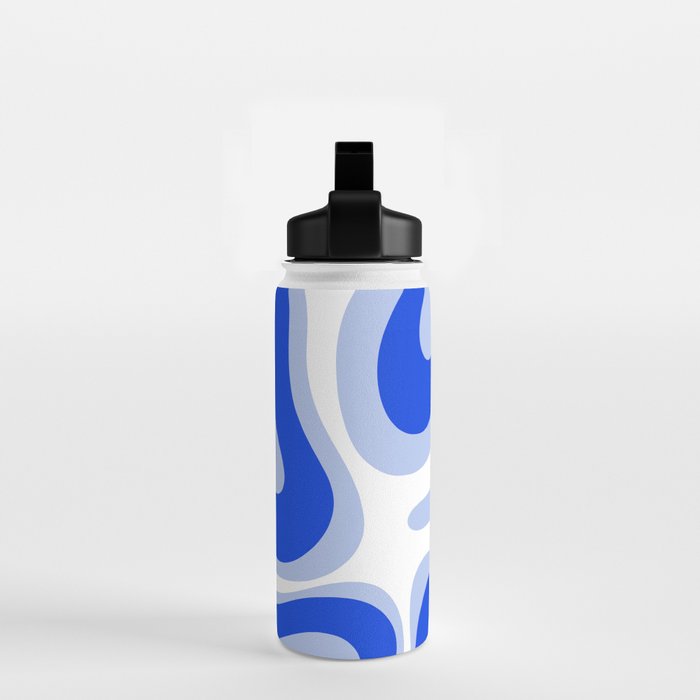 Modern Liquid Swirl Abstract Pattern Square Royal Blue, Light Blue, White Water Bottle Gallery Image 2