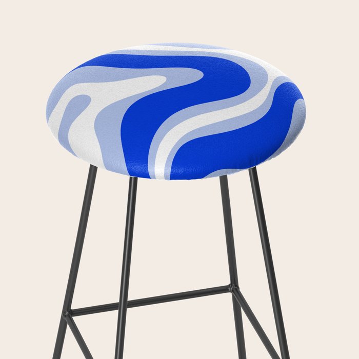 Modern Liquid Swirl Abstract Pattern Square Royal Blue, Light Blue, White Stool Gallery Image 2