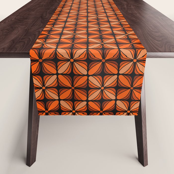 Retro 70s square mod flowers orange brown Table Runner Gallery Image 1