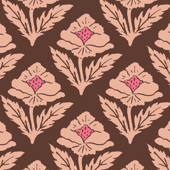 Heirloom Floral Block Print - Pink Brown Coffee Mug Gallery Image 2