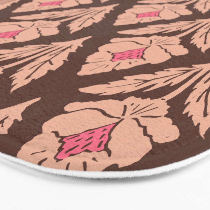 Heirloom Floral Block Print - Pink Brown Bath Mat Gallery Image 3