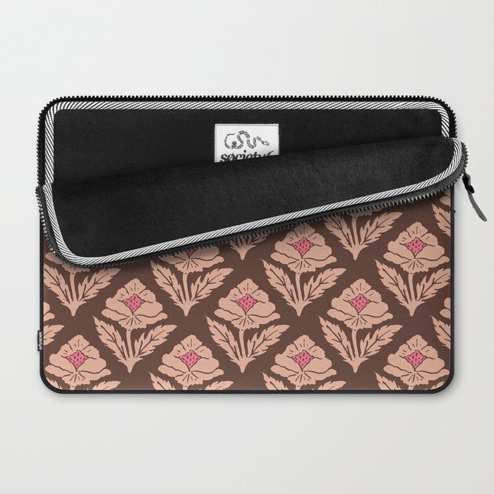 Heirloom Floral Block Print - Pink Brown Laptop Sleeve Gallery Image 2