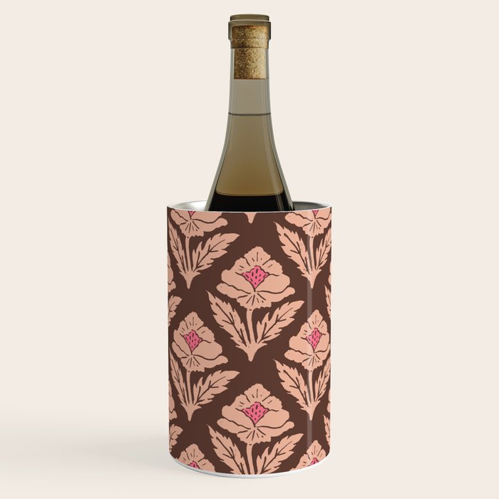 Heirloom Floral Block Print - Pink Brown Wine Chiller Gallery Image 3