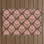 Heirloom Floral Block Print - Pink Brown Outdoor Rug Gallery Image 1