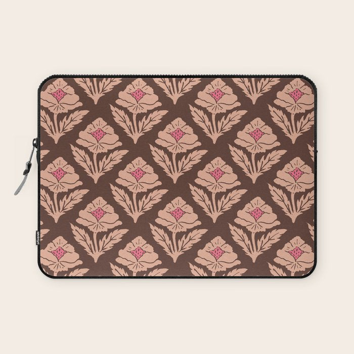 Heirloom Floral Block Print - Pink Brown Laptop Sleeve Gallery Image 1