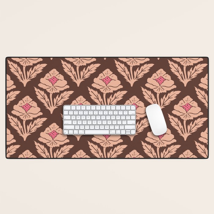 Heirloom Floral Block Print - Pink Brown Desk Mat Gallery Image 1