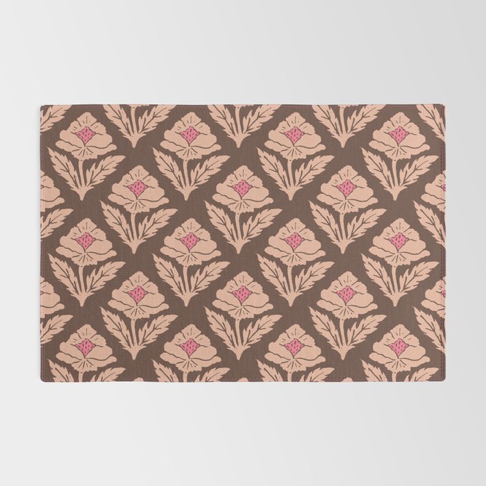 Heirloom Floral Block Print - Pink Brown Rug Gallery Image 2